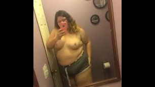 BBW SLUT PLAYING WITH HER TITS AND SPANKING HERSELF UNTIL ITS RED