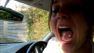 Public Street Car Blowjob & Cum in Mouth Driving