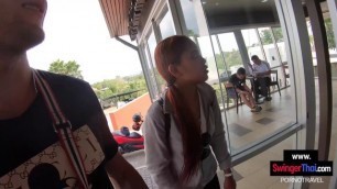 Coffee shop public blowjob and big  cock ride for this Asian Euro amateur couple